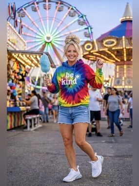 ❤️💙💜💛NWOT Sz Large Unisex Tie-Dye "Be Kind" Hoodie - Rainbow Colors